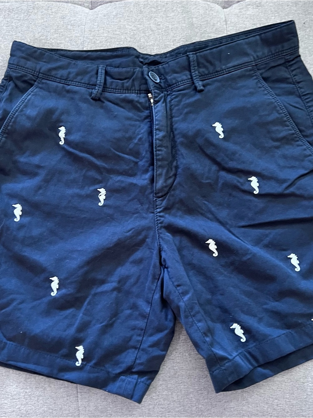 Massimo Dutti Navy Shorts with White Seahorse Embroidery